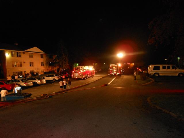 Engine 1 and the Truck at a first due apartment building box in the Borough.